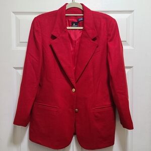 Vtg LizWear 80s/90s Tweed Wool Single Breasted Blazer Red 12P Classic Vintage